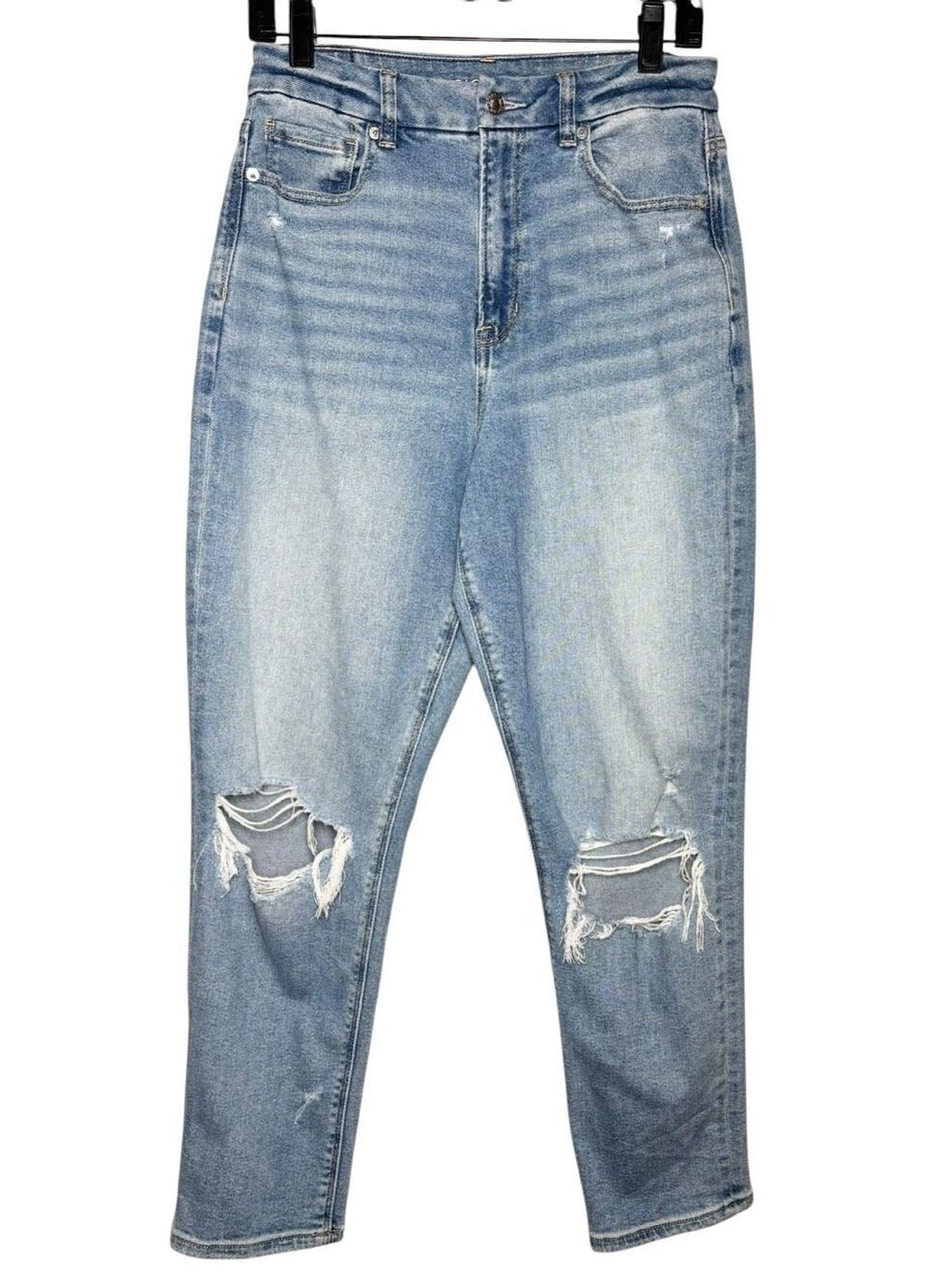 American Eagle Curvy Mom Jean Distressed Stretch Light Wash High Rise Women 6